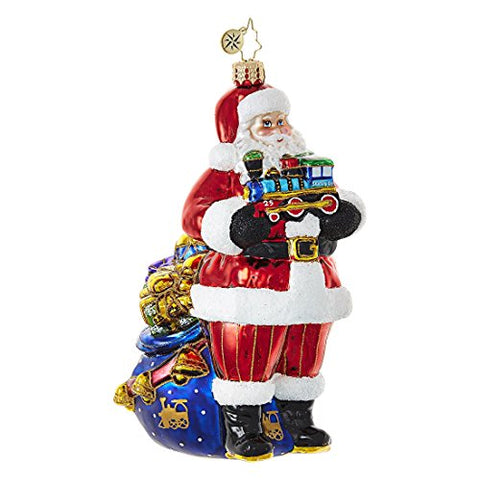 Choo-Choo Santa, 6", Glass Christmas Ornament