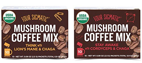 Mushroom Coffee w/ Cordyceps and Chaga, 10 packets (0.09 oz) and Mushroom Coffee w/ Lion’s Mane and Chaga, 10 packets (0.09 oz)