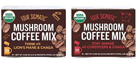 Mushroom Coffee w/ Cordyceps and Chaga, 10 packets (0.09 oz) and Mushroom Coffee w/ Lion’s Mane and Chaga, 10 packets (0.09 oz)
