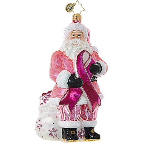 Breast Cancer Santa, 5.5", Glass Christmas Ornament