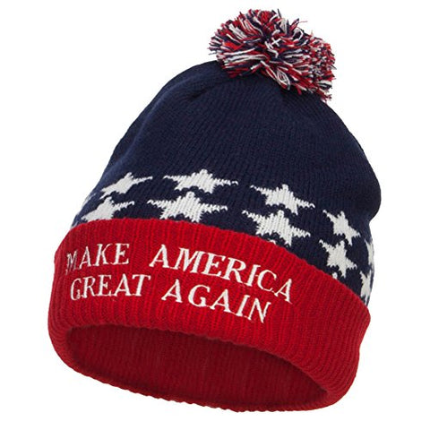 MG:e4Hats, Make America Great Again Embroidered USA Beanie - Red Blue (fitting up to XL)