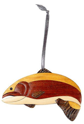 Double Side Wood Intarsia Ornament, Salmon, 4 inches x 2.5 inches
