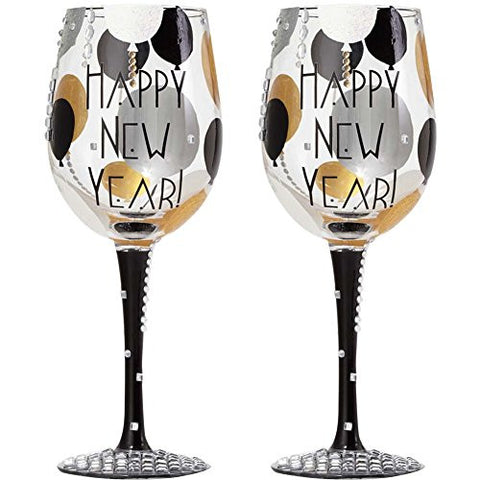 WINE GLASS BLINGING NEW YEAR, 10.5"  15 oz.