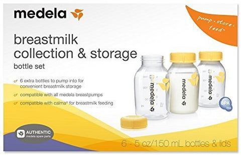 Medela 5 OZ/ 150 ml Breast Milk Collection Storage Bottles With Solid Lids - 6 Ct #87095