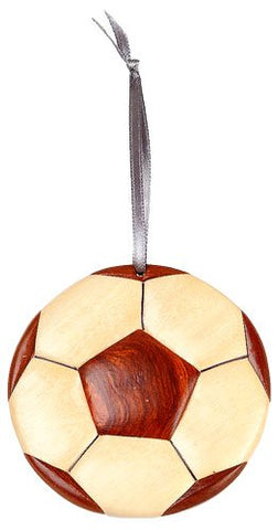 Double Side Wood Intarsia Ornament, Soccer, D 3 inches