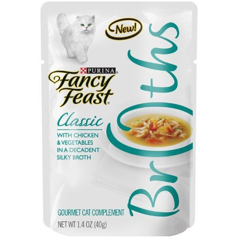 Fancy Feast Classic Broths with Chicken & Vegetables Supplemental Cat Food Pouches, 1.4-oz, case of 8