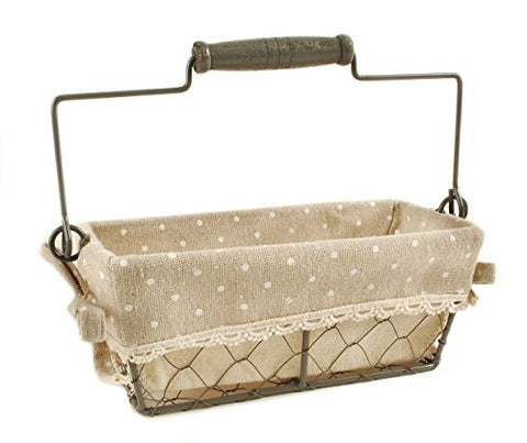 Rectangle Basket with Polka Dot Fabric Handle, 10.25in L x 3.75in H