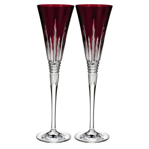 Lismore Diamond Toasting Flute Pair Red (not in pricelist)