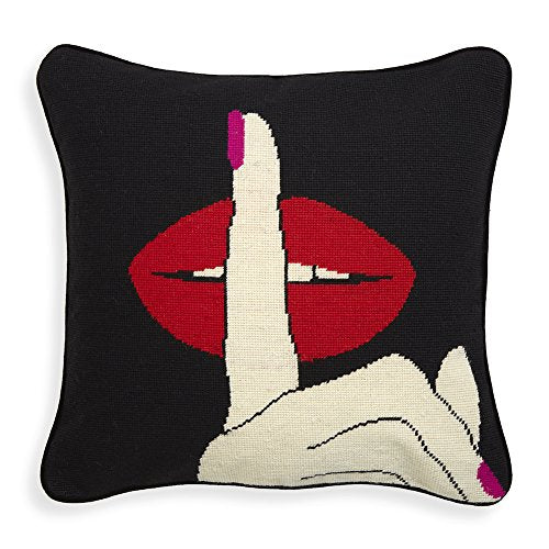 Hush Lips Needlepoint Pillow - Black 18" x 18"