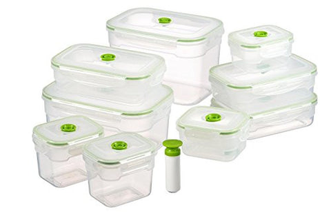 Lasting Freshness 19 pc Rectangular Vacuum Seal Food Storage Container Set (in Green)