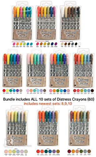 Tim Holtz Distress Crayons Set #1 (Picked Raspberry/Spiced Marmalade/Mustard Seed/Twisted Citron/Mermaid Lagoon/Peacock Feathers), Tim Holtz Distress Crayons Set #2 (Festive Berries/Rusty Hinge/Fossilized Amber/Peeled Paint/Chipped Sapphire/Seedless Prese