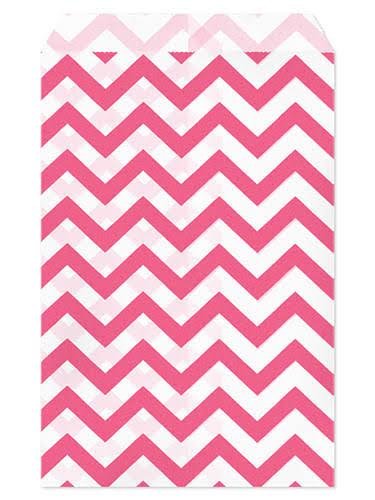 100pcs Paper Gift Bag, 5''W x 7''H - Pink Chevron