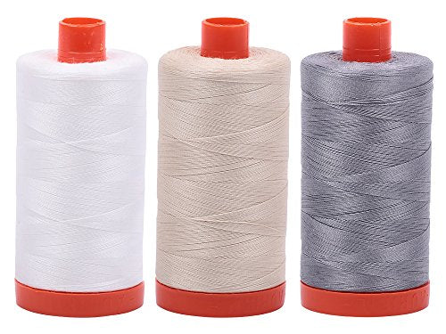 Aurifil- 50wt Cotton 1,422yd, (Natural White,Light Beige and Grey)