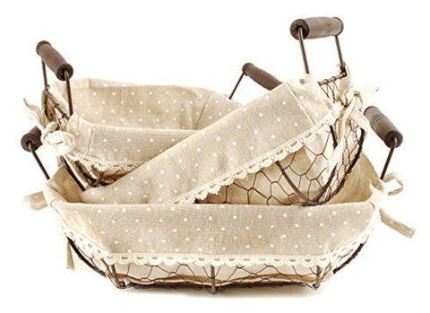 Mesh Baskets with Polka Dot Fabrics and 2 Handles Set of 3, 12.25in L x 8.25in H