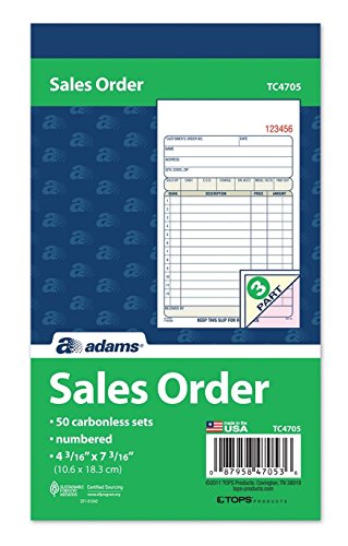 Adams Sales Order Book, 3-Part, Carbonless, 4-3/16" x 7-3/16", 50 Sets/Book