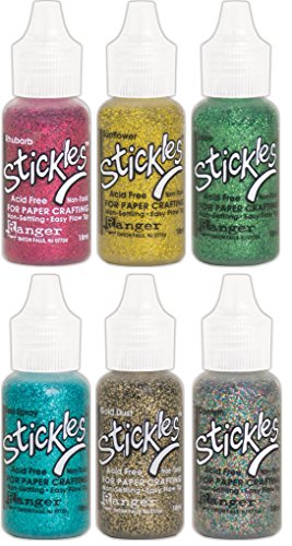 1/2 oz. Stickles Glitter Glue Confetti, 1/2 oz. Stickles Glitter Glue Rhubarb, 1/2 oz. Stickles Glitter Glue Sunflower, 1/2 oz. Stickles Glitter Glue Jade, 1/2 oz. Stickles Glitter Glue Sea Spray and 1/2 oz. Stickles Glitter Glue Gold Dust