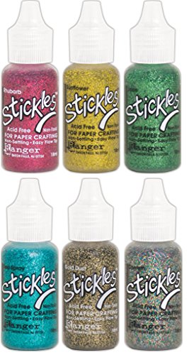 1/2 oz. Stickles Glitter Glue Confetti, 1/2 oz. Stickles Glitter Glue Rhubarb, 1/2 oz. Stickles Glitter Glue Sunflower, 1/2 oz. Stickles Glitter Glue Jade, 1/2 oz. Stickles Glitter Glue Sea Spray and 1/2 oz. Stickles Glitter Glue Gold Dust