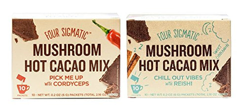 Cordyceps Mushroom Hot Cacao, 10 packets (0.2 oz) and Reishi Mushroom Hot Cacao, 10 packets (0.2 oz)