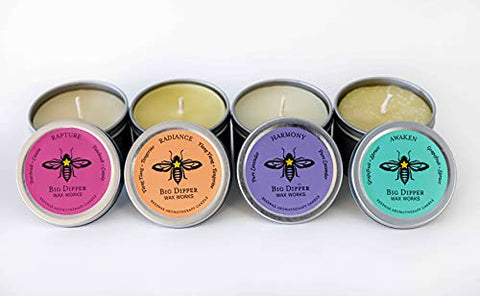 Beeswax Aromatherapy Candle Tin 1.7 oz 4 Pack - Rapture, Radiance, Harmony, Awaken