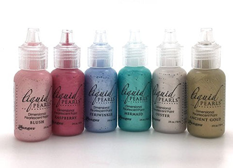 1/2 oz. Liquid Pearls Ancient Gold, 1/2 oz. Liquid Pearls Blush, 1/2 oz. Liquid Pearls Raspberry, 1/2 oz. Liquid Pearls Periwinkle, 1/2 oz. Liquid Pearls Mermaid and 1/2 oz. Liquid Pearls Oyster