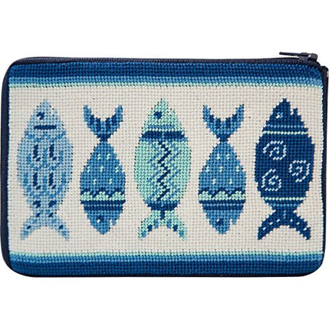 Blue Fishes Cosmetic Purse ( 7" x 4 3/4" )