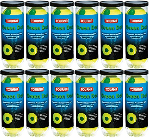 Tourna Practice Tennis Balls - Kids Green Dot Pressurized, 12 Pack Of Cans