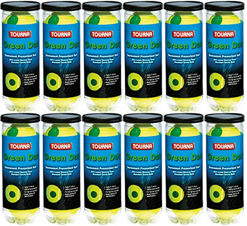 Tourna Practice Tennis Balls - Kids Green Dot Pressurized, 12 Pack Of Cans