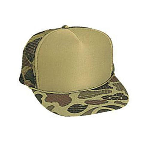 Camouflage Polyester Foam Front, Five Panel High Crown Mesh Back Trucker Hat, Style #: 49-158, Grn/Lt.Lonb/Grn