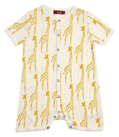 Organic Shortall Romper, Yellow Giraffe, 6-12M