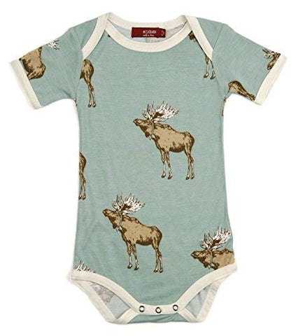 Bamboo One Piece Short Sleeve, Blue Moose, 12-18M