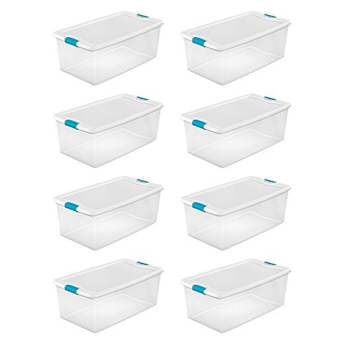 106 Qt. Latching Box, White Lid, Clear Base W/blue Aquarium Latches, 33 7/8" L X 18 3/4" W X 13" H