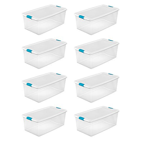 106 Qt. Latching Box, White Lid, Clear Base W/blue Aquarium Latches, 33 7/8" L X 18 3/4" W X 13" H