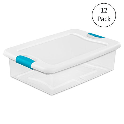 32 Qt. Latching Box, White Lid, Clear Base W/blue Aquarium Latches, 23 3/4" L X 16" W X 6 7/8" H