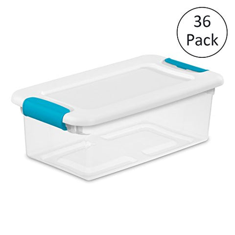 6 Qt. Latching Box, White Lid, Clear Base W/blue Aquarium Latches, 14 1/8" L X 7 5/8" W X 4 7/8" H