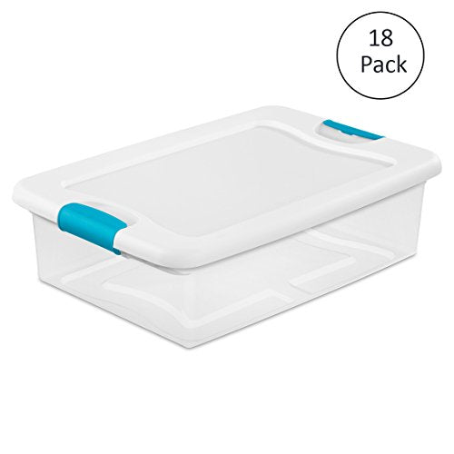 32 Qt. Latching Box, White Lid, Clear Base W/blue Aquarium Latches, 23 3/4" L X 16" W X 6 7/8" H