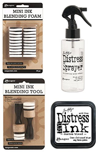 Ranger Mini Ink Blending Tool 1" Round (Includes 2 Tools/4 Foams), Ranger Mini Ink Blending Replacement Foams 1"" Round (Includes 20 Foams), Tim Holtz Distress Sprayer and Tim Holtz Distress It Yourself Ink Pad