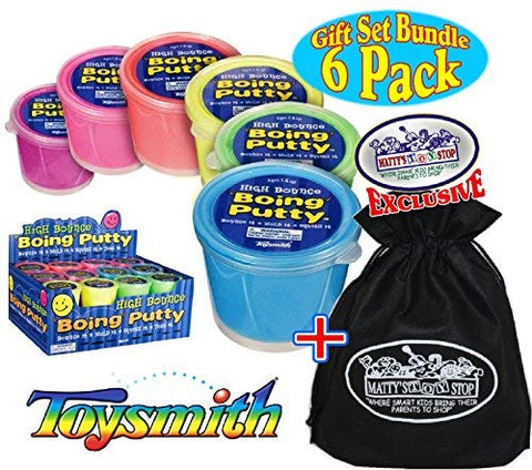 Toysmith High Bounce Boing Putty Complete Gift Set Party Bundle with Exclusive "Matty's Toy Stop" Storage Bag - 6 Pack