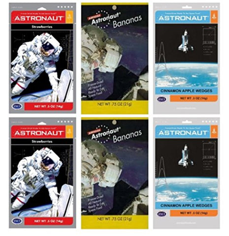 Astronaut Strawberries, 14 g,
Astronaut Bananas, 21 g, and
Astronaut Cinnamon Apple Wedges, 14 g