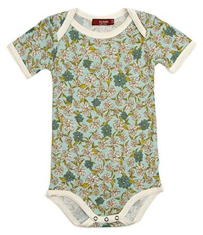 Bamboo One Piece Short Sleeve, Blue Floral, 6-12M
