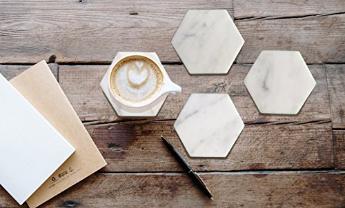 White Marble Hexagon Coasters Set Of 4 (4" Dia. ea.)