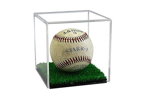 Deluxe Acrylic Full Size Baseball Or Tennis Ball Display Case With Turf Floor With Uv Protection (4"x 4"x 4")