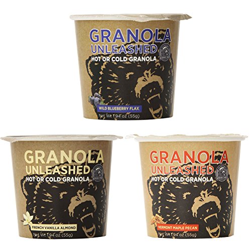 Wild Blueberry Oatmeal Unleashed, 2.3 oz,
French Vanilla Almond Granola Unleashed, 2.15 oz, and
Vermont Maple Pecan Granola Unleashed, 2.15 oz