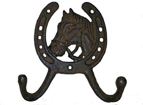 Cast Iron Horse Horseshoe 2-Hook (6.25"H x 6.5"W x 1.75"D)