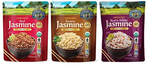 Thai Hom Mali Brown Jasmine Rice 8 oz,
Thai Hom Mali Red & White Jasmine Rice 8 oz and
Thai Hom Mali Red Jasmine Rice 8 oz