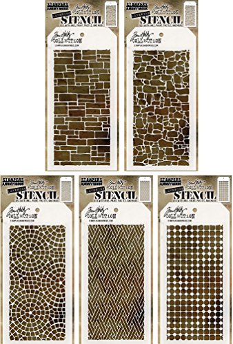 Stampers Anonymous Tim Holtz Layering Stencil - Slate, Tim Holtz Layering Stencil - Stone, Tim Holtz Layering Stencil - Mosaic, Tim Holtz Layering Stencil - Woven, Tim Holtz Layering Stencil - Grid Dot
