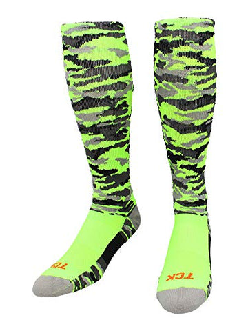 Woodland Camo Over-Calf, Heel/Toe, Neon Green, Large