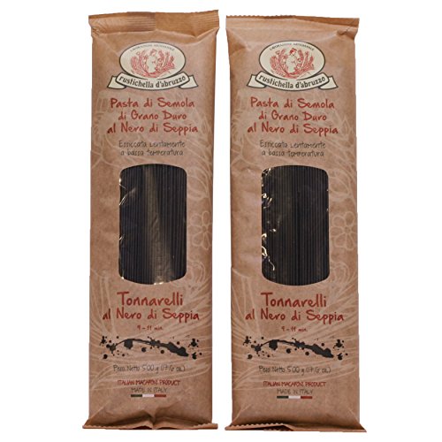 Rustichella d'Abruzzo Pasta, Flavored No Egg, Tonnarelli with Squid Ink, 500 gr/1.1 lb