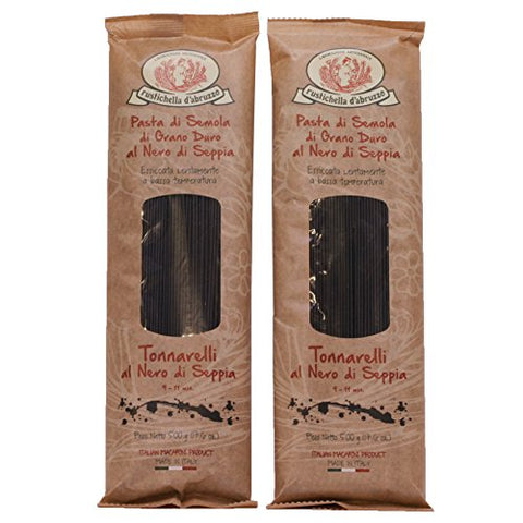 Rustichella d'Abruzzo Pasta, Flavored No Egg, Tonnarelli with Squid Ink, 500 gr/1.1 lb