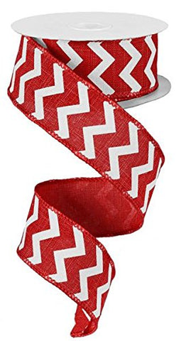 1.5"X10yd Small Chevron/Royal - Red/White