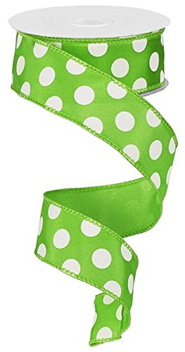 1.5"X10yd Large Polka Dot  - Lime/White